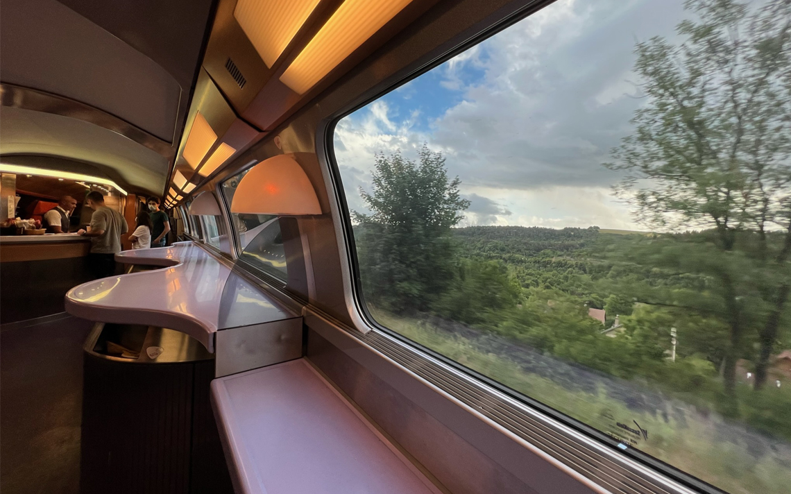 Green business travel by train to visit medical communications clients